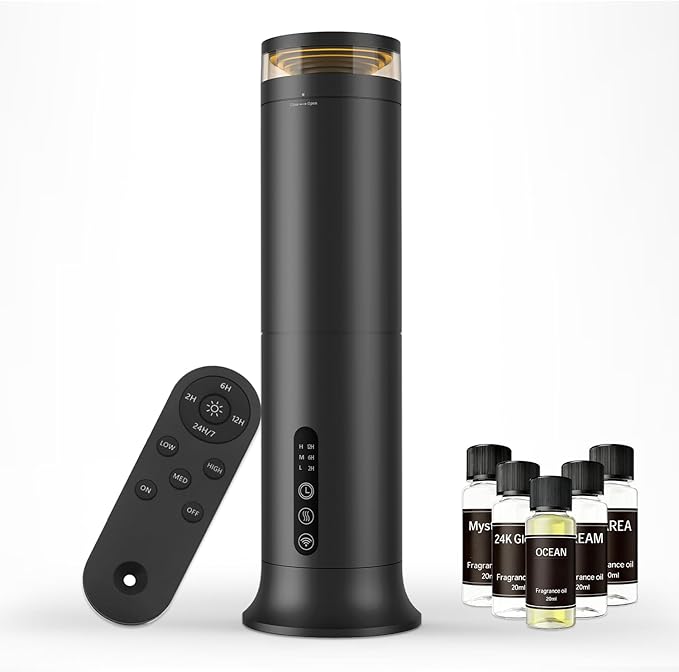 Waterless Two-Fluid Nano Tech Scent Diffuser Starter Kit,Quiet Operation & Remote Control (Light Black)